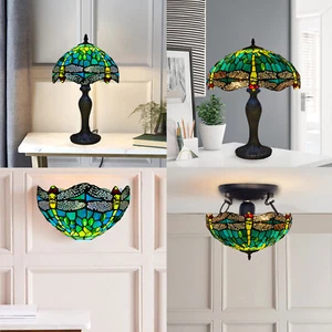 Tiffany Dragonfly style Table/Ceiling Lamps 10"-12"-16" Handmade Stained Glass - Picture 1 of 53