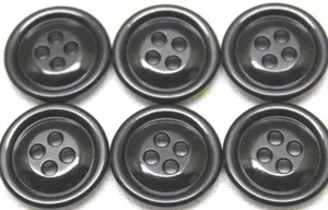 US black plastic buttons 3/4in 19mm 30 L lot of 6 B8097 - Picture 1 of 3