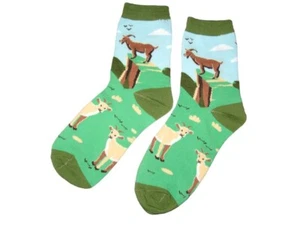 Ladies Novelty Cotton Rich Goat Theme Socks Green Blue Size 3 - 6 - Picture 1 of 1
