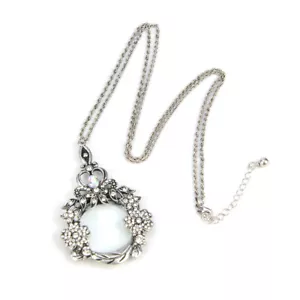Long Chain Necklace Magnifying Glass Crown Lucky Clover Pendant Rhinestone Gift - Picture 1 of 12