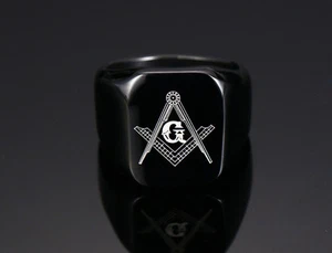 MASON MASONIC FREEMASON BLACK MENS STAINLESS STEEL RING size 7-15 YOU CHOOSE - Picture 1 of 6