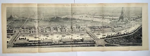 PARIS EIFFEL TOWER FRANCE 1900 VERY LARGE PANORAMIC ANTIQUE VIEW 19TH CENTURY - Picture 1 of 8