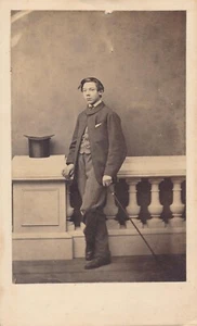CDV Antique Photo Carte Visite Young Man Teenager Top Hat Cane Geake Sherborne - Picture 1 of 6