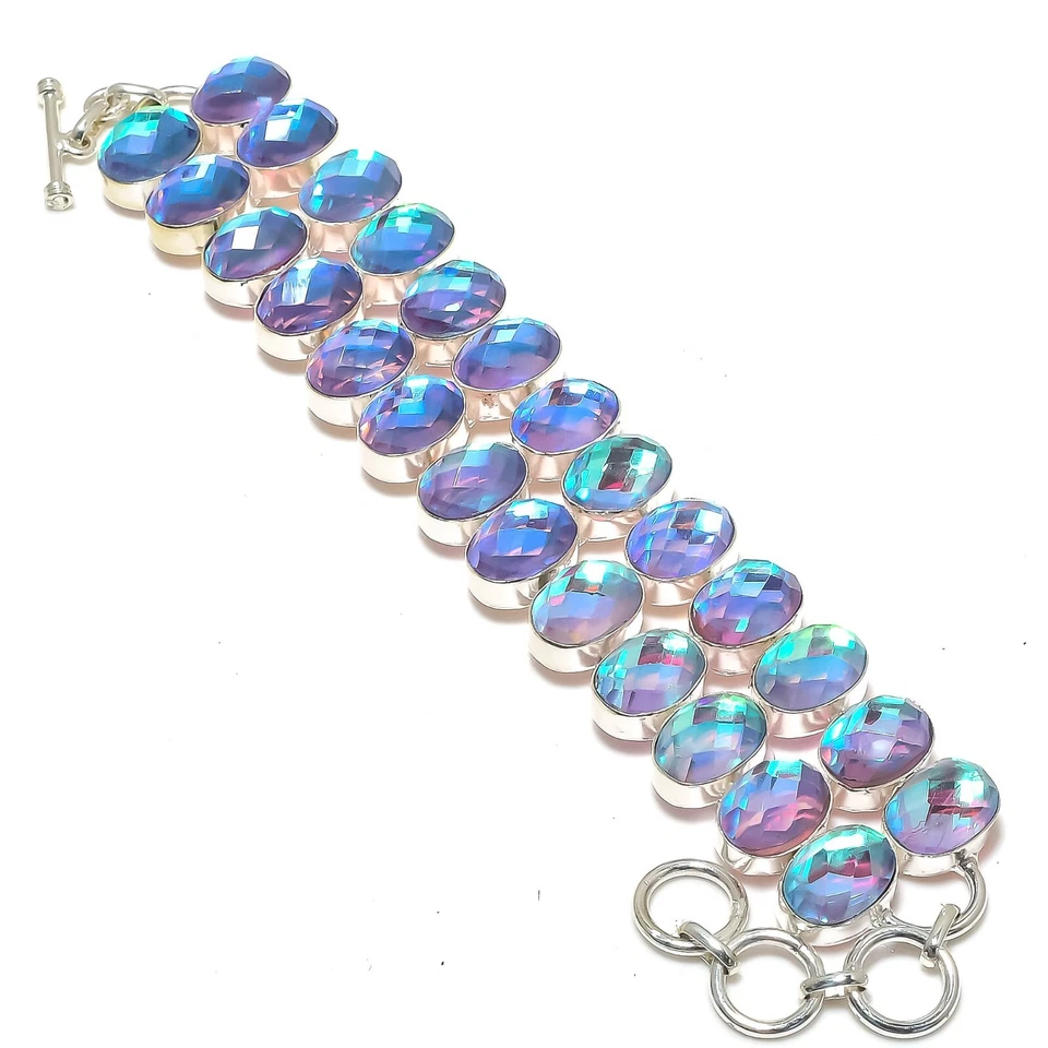 Браслет ювелирный ручной работы из стерлингового серебра 925 пробы с граненым мистическим топазом AAA+ - Изображение 1 из 4