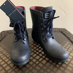 Tommy Hilfiger women's lace up rubber rain boots navy size 6 M - Picture 1 of 9
