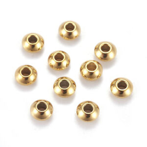 20pc Gold Tone 304 Stainless Steel Metal Beads Smooth Rondelle Loose Spacers 4mm