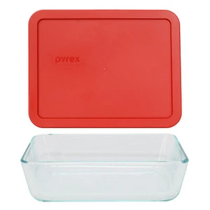 Pyrex 7211 6-Cup Glass Storage Dish w/ 7211-PC 6-Cup Poppy Red Plastic Lid - Picture 1 of 6