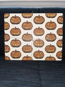 Pottery Barn Jack O Lantern Cork Placemat Set of 4 Pumpkin Mats Halloween NEW - Picture 1 of 2