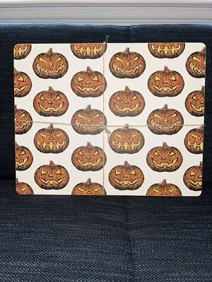 Pottery Barn Jack O Lantern Cork Placemat Set of 4 Pumpkin Mats Halloween NEW - Image 1 of 2