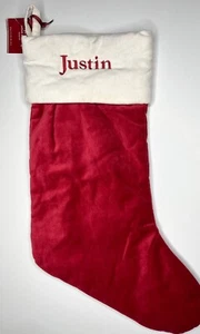 MEDIAS DE NAVIDAD CLÁSICAS DE TERCIOPELO DE GRANERO DE CERÁMICA *JUSTIN* ROJO MARFIL NUEVAS MEDIANAS NUEVAS CON ETIQUETAS - Imagen 1 de 2