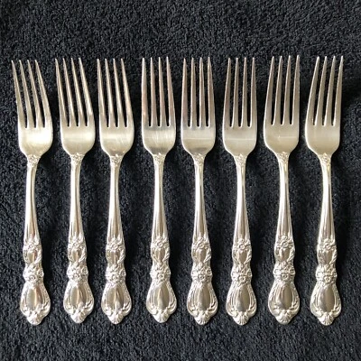 Set of 8 - Vintage c 1953 HERITAGE  1847 Rogers Silverplate Dinner Forks. 7.5” - Image 1 of 4