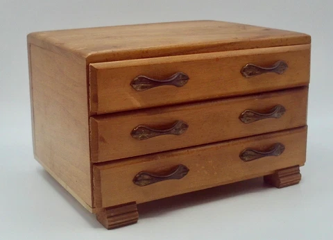 Vintage Salesman's Sample Chest of Drawers Doll Dresser Pine with Brass Handles Cover