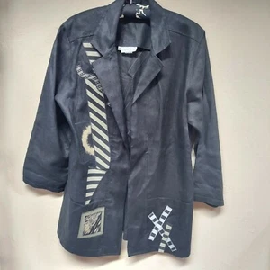 Beppa Women's 100% Linen Art-To-Wear Blazer Jacket XS Black 3/4 Sleeve Casual - Picture 1 of 7