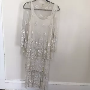 80's VINTAGE Judith Ann Creations INDIA SILK Heavily Beaded Dress Long Sleeeve S - Picture 1 of 6