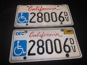 Pair CALIFORNIA HANDICAP Disabled VETERAN LICENSE PLATES 28006 DV with Tag - Picture 1 of 8
