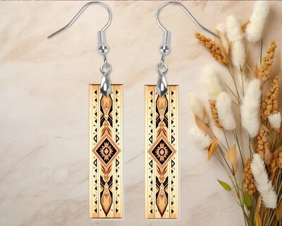 Earrings, Diamond Southwest Print Wood Bar Printed Earrings Jewelry - Image 1 of 4