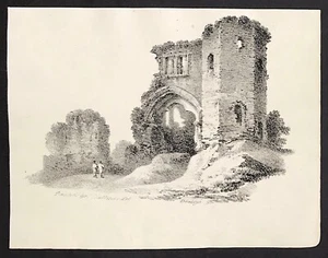 Wales Scarce Original Aquatint Print by Charles Hullmandel Denbigh Castle 1830 - Picture 1 of 2
