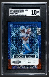 Biglietto Contenders Optic Rookie 2021 Amon-Ra St. Marrone Rosso Bianco Blu /13 SGC 10 - Foto 1 di 2