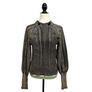 Veronica Pullover Bart schwarz metallic gold Yola Folie Zopfmuster Puffärmel S - Bild 1 von 12