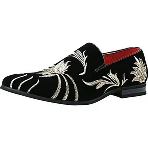 Mocassini da fumo Santimon da uomo US 8,5 neri scamosciati ricamati scarpe eleganti - Foto 1 di 9