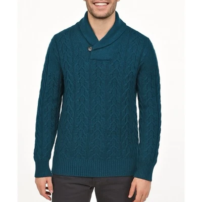 Ben Sherman Lambswool Cable Knit Shawl Collar Sweater Dark Teal Size Large - Image 1 of 4