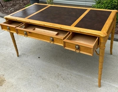 Escritorio superior de cuero con 3 cajones de bambú para muebles de panadero Foto 1 de 4