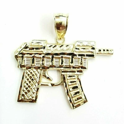 Colgante ametralladora automática de oro macizo amarillo de 10k encanto joyería de regalo fino 8,6 g Foto 1 de 4