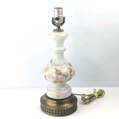 Vtg Falkenstein Style Hollywood Regency Lamp Cased Milk Glass Gold Floral 1950's - Image 1 of 4