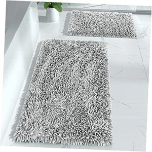 Bathroom Rugs Sets 2 Piece, Luxury Shaggy 24 x 17+31.5 x 19.8 Inch Light Grey - Picture 1 of 7