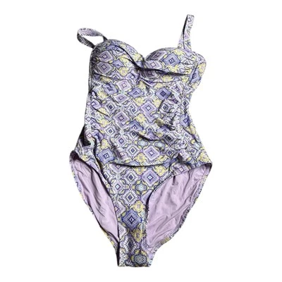 Traje de baño Nip Tuck de una pieza para mujer 6 lados fruncidos con patrón de diamantes morados Foto 1 de 4