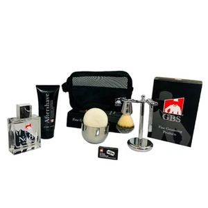 Men’s Shaving Kit, Butterfly DE Safety Razor, Badger Brush, Shaving Bowl, - Picture 1 of 7