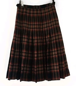 Vintage Jaeger 70s 80s Kilt Skirt Black Red Tartan Check Pleated 100% Wool 8 - Picture 1 of 8