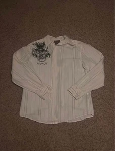 XL ROAR BUTTON UP LONG SLEEVE, CROWN DESIGN, Y2K GRUNGE - Picture 1 of 5