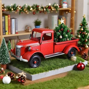 Decorazione Natalizia Camion Rosso - Modello in Metallo Stile Vintage con Dettagli Festivi, P... - Foto 1 di 6