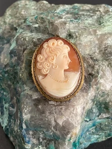 Antiguo broche camafeo / colgante en plata 800 chapado en oro - Imagen 1 de 8