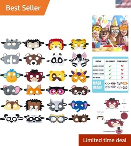 24-Piece Animal Felt Masks - Fun Party Favors for Jungle Safari Celebrations - Picture 1 of 9