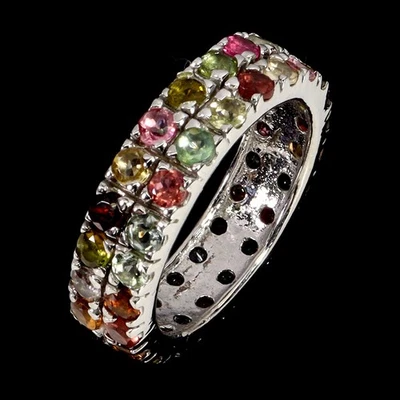 Anello In Argento Sterling 925 Con Tormalina Naturale Gemma Rotonda Taglia 8.5 - Immagine 1 di 4