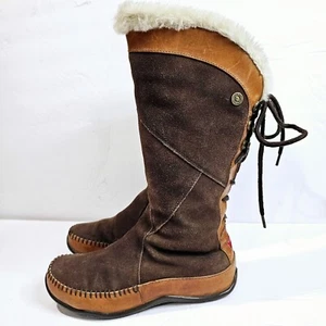 The North Face Moccasin Janey Insulated Boots Suede Fur Lace Up Back Womens 6 - Picture 1 of 12