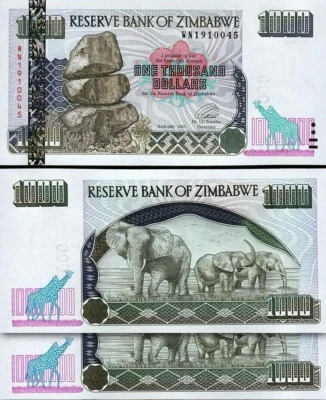 Zimbabwe 1000 Dollars 2003, UNC, 2 Pcs PAIR, Consecutive, P-12 - Image 1 of 4