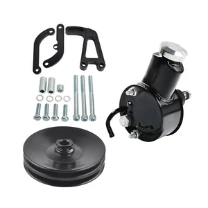 Black Power Steering Pump & Double Groove Pulley & Bracket For SBC Chevy Saginaw - Picture 1 of 12