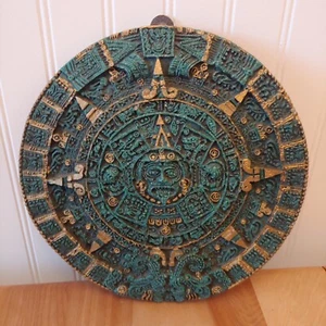 Vintage Mayan Aztec Sun Calendar Hanging Wall Art 10 in Diameter - Imagen 1 de 7