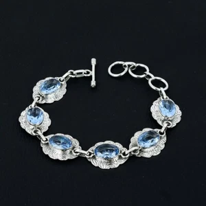 Aquamarine Gemstone Bracelet 925 Sterling Silver Designer Bracelet Gift For Love - Picture 1 of 7