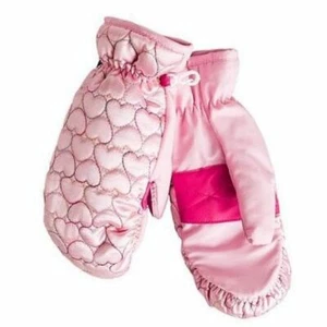 Jumping Beans Girls Waterproof Pink Quilted Heart Snow & Ski Mittens - Picture 1 of 3