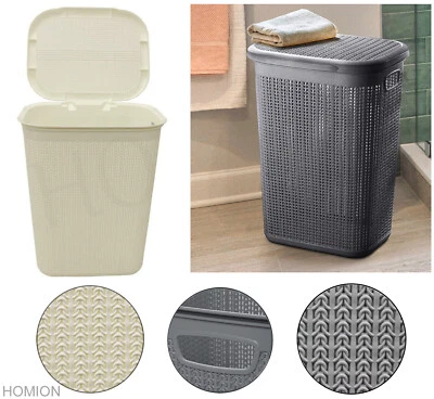 JVL Modern Knit Design Loop Plastic Washing Laundry Linen Baskets, Grey or White - Image 1 of 3