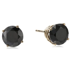 Black Diamond Stud Earrings in 14K White or Yellow Gold Round - Picture 1 of 16