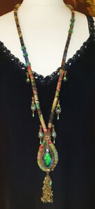 Michal Negrin Fabric Necklace Roses Beads Victorian Boho Handmade Designer Bib