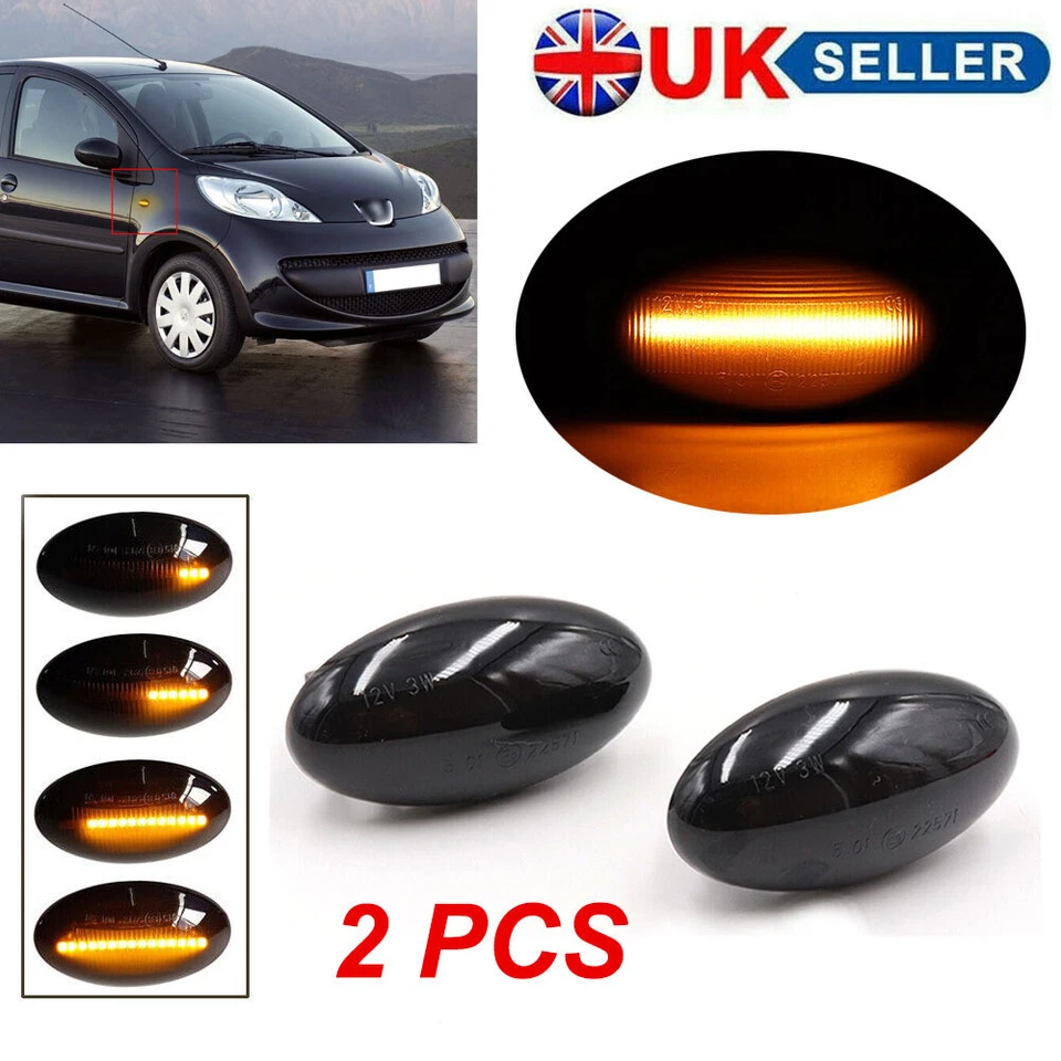 2x Dynamic LED Side Indicator Marker For Peugeot 107 206 307 Citroen C1 C2 C3 - Image 1 of 4