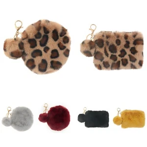 Mujer Niña Piel Esponjosa Pequeña Mini Cartera de Moneda Bolso de Maquillaje con Pompom Adjunto Reino Unido - Imagen 1 de 25