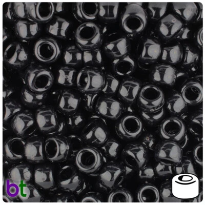 BeadTin Black Opaque 9mm Barrel Pony Beads (500pcs)
