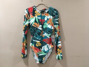 Vince Camuto Swimsuit One Piece Open Back Sz 10 Tropical Print Long Sleeve NWT - Picture 1 of 8